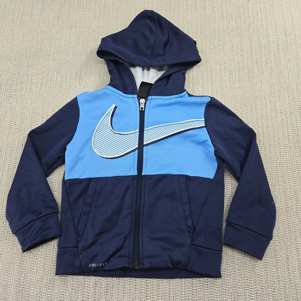 Nike Hoodie Sweatshirt Kids Toddler Size 3T Blue Full Zip Swoosh Logo Dri Fit